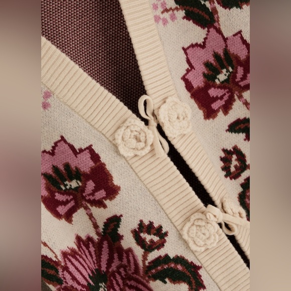 NWT Farm Rio Ravenala Floral-intarsia Knitted Cardigan Cream, Size L - Picture 4 of 15